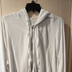 Catherines White Zip Hoodie 3X Lightweight Textured Jacket Plus Size Casual Top